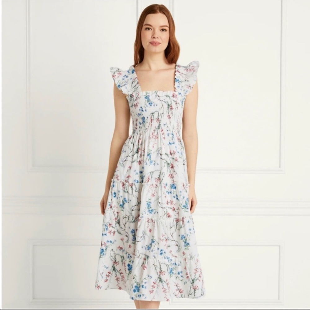 Hill House Floral Midi Dress - White and Blue
